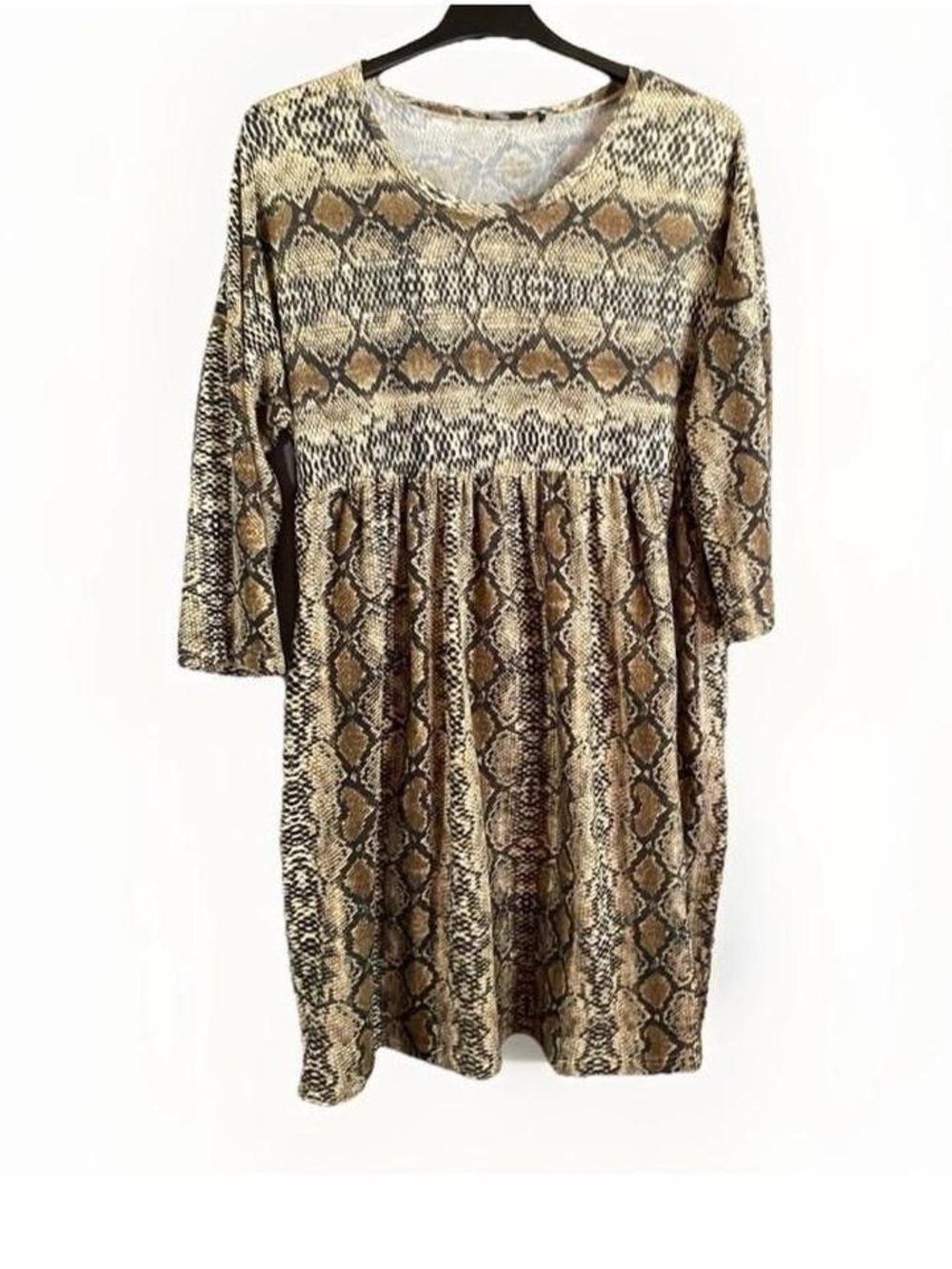 Suzanne Betro Brown and Black Snake Print Babydoll Dress